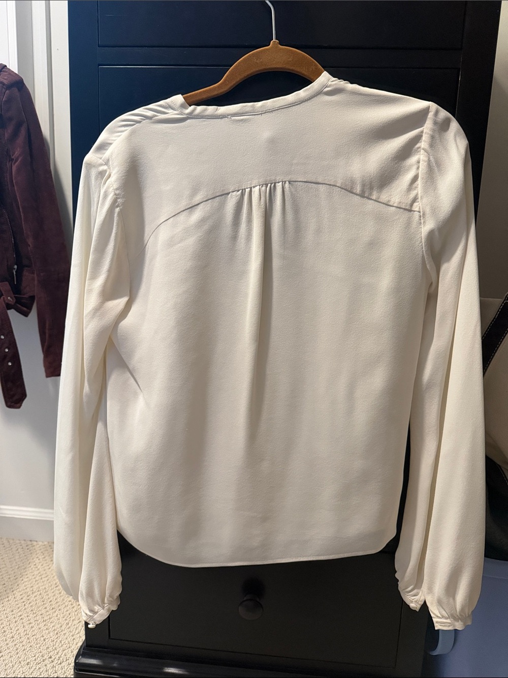 INTERMIX Cream V-Neck Ruffle Long-Sleeve Blouse - Picture 3 of 4